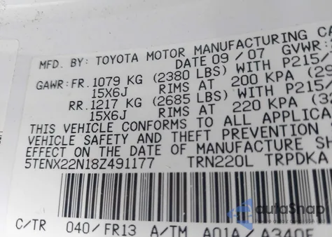 2008 Toyota Tacoma z USA, uszkodzony, nr VIN 5TENX22N18Z491177